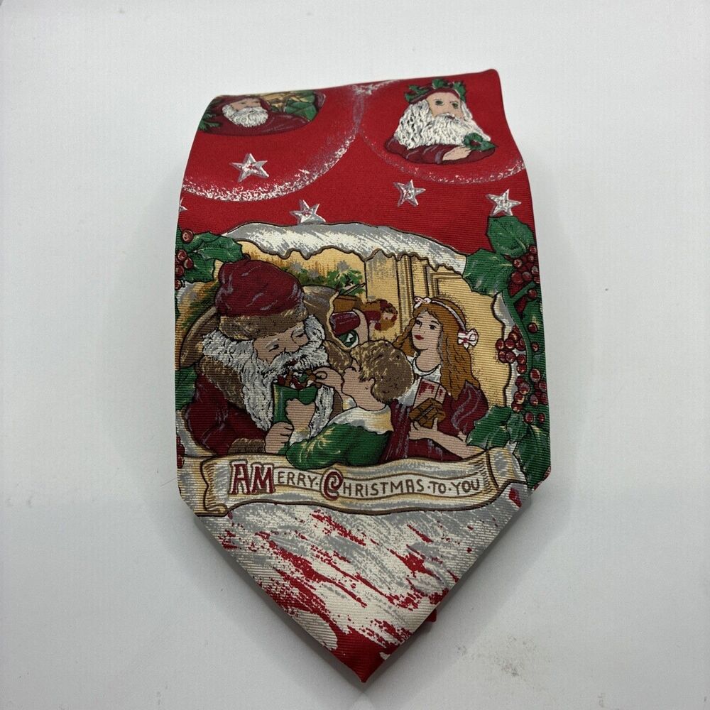 Dillard’s Men’s Christmas Necktie Old World Santa Claus 100% Silk Holiday